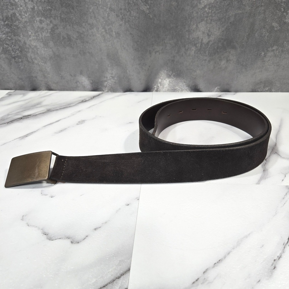Banana Republic Belt Mens 40 Brown Italian Suede Leather Plaque Buckle Casual